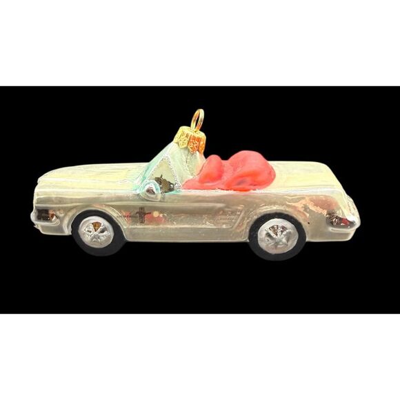 Kurt Adler 1964 1/2 Ford Mustang Cream/Red Polonaise Glass Christmas Ornament - Picture 12 of 16